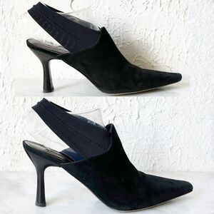 Donald J Pliner Malena Snip Toe Black Suede Slingback Heels - Women's Size 6.5